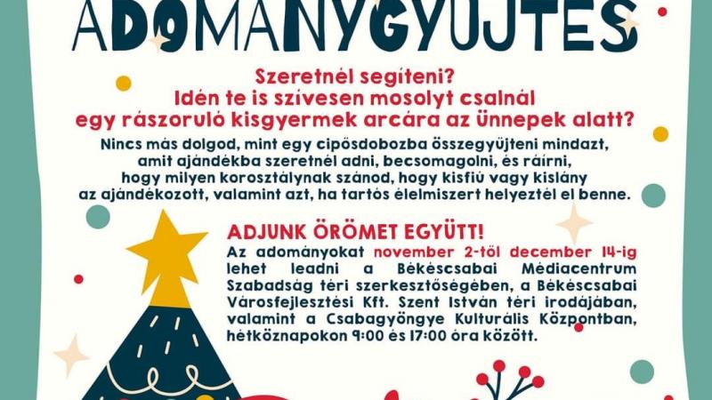Adventi adománygyűjtés hátrányos helyzetű békéscsabai családok számára